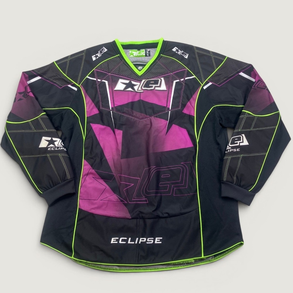 Planet Eclipse Mens 2XL Paintball Jersey Padded Black Purple Neon Green Shirt